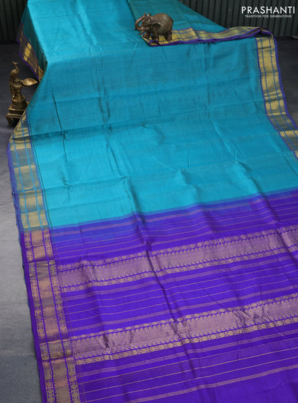 Silk cotton saree teal blue and blue with allover vairaosi pattern and rudhraksha zari woven border