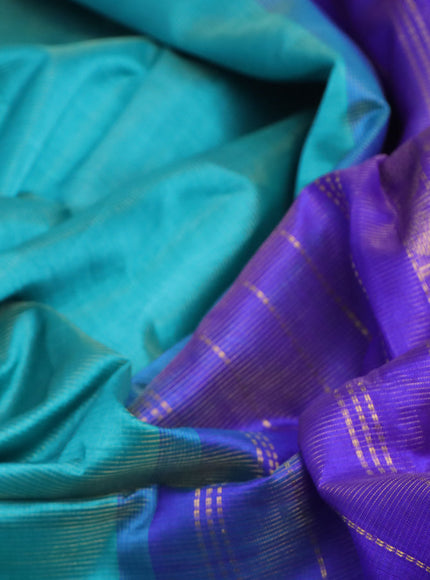 Silk cotton saree teal blue and blue with allover vairaosi pattern and rudhraksha zari woven border