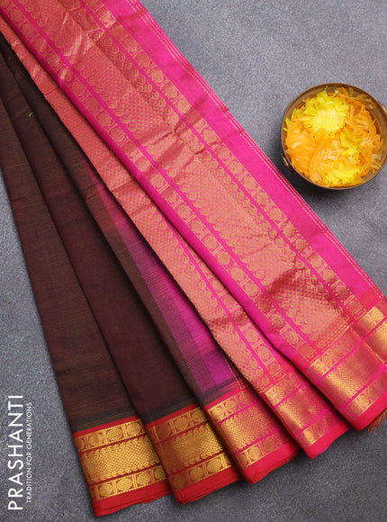 Silk cotton saree coffee brown and pink with allover vairaosi pattern and rudhraksha zari woven border