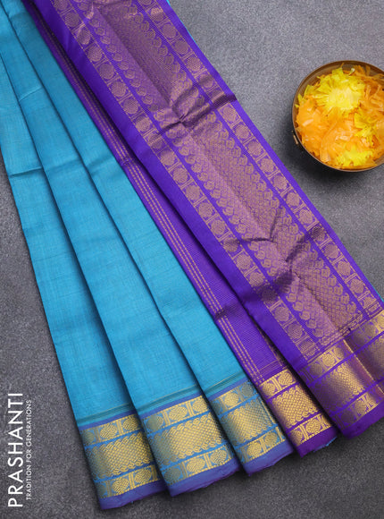 Silk cotton saree cs blue and blue with allover vairaosi pattern and rudhraksha zari woven border