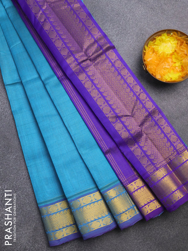 Silk cotton saree cs blue and blue with allover vairaosi pattern and rudhraksha zari woven border