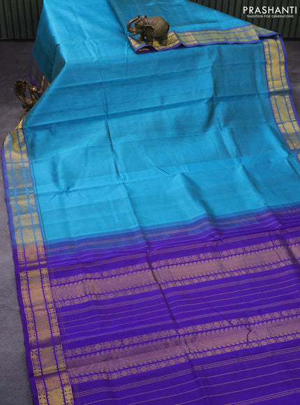 Silk cotton saree cs blue and blue with allover vairaosi pattern and rudhraksha zari woven border