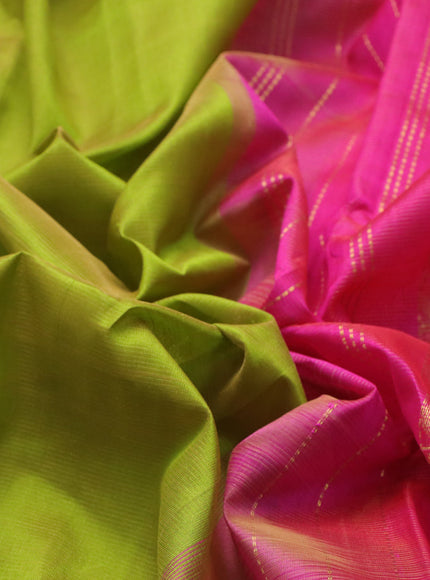 Silk cotton saree light green and pink with allover vairaosi pattern and rudhraksha zari woven border