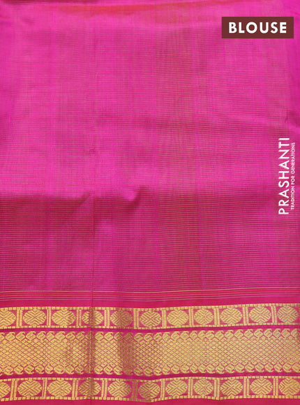 Silk cotton saree light green and pink with allover vairaosi pattern and rudhraksha zari woven border