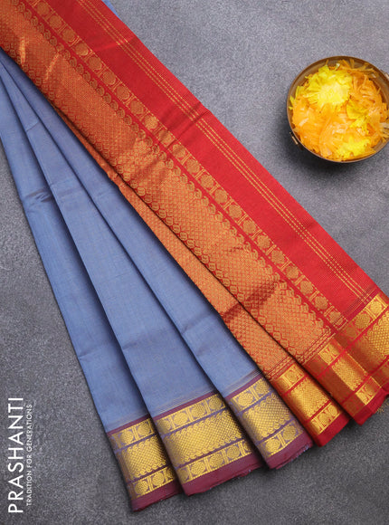 Silk cotton saree grey and maroon with allover vairaosi pattern and rudhraksha zari woven border