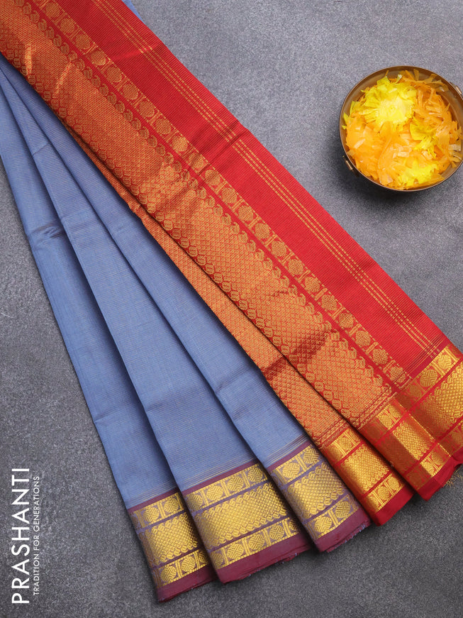 Silk cotton saree grey and maroon with allover vairaosi pattern and rudhraksha zari woven border