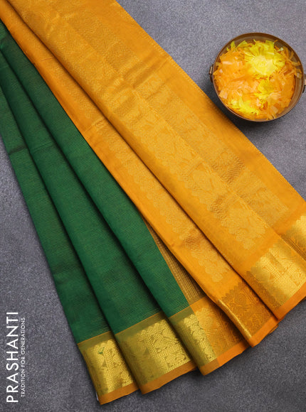 Silk cotton saree green and mustard yellow with allover vairaosi pattern and annam zari woven border