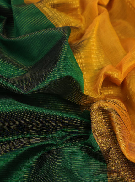 Silk cotton saree green and mustard yellow with allover vairaosi pattern and annam zari woven border