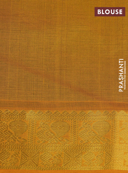 Silk cotton saree green and mustard yellow with allover vairaosi pattern and annam zari woven border