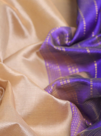 Silk cotton saree beige and blue with allover vairaosi pattern and annam zari woven border