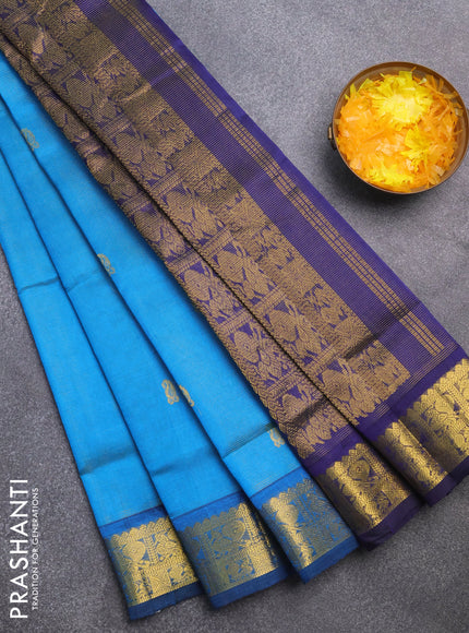 Silk cotton saree cs blue and blue with allover vairaosi pattern & buttas and annam zari woven border