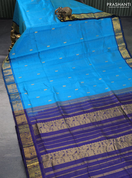 Silk cotton saree cs blue and blue with allover vairaosi pattern & buttas and annam zari woven border