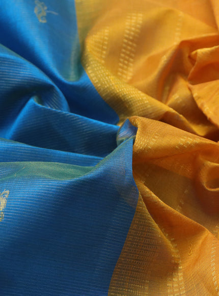 Silk cotton saree cs blue and mustard yellow with allover vairaosi pattern & buttas and annam zari woven border