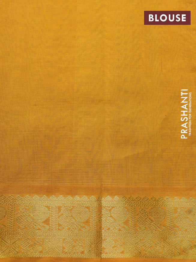 Silk cotton saree cs blue and mustard yellow with allover vairaosi pattern & buttas and annam zari woven border