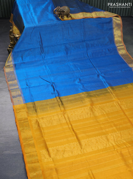 Silk cotton saree peacock blue and mango yellow with allover vairaosi pattern and annam zari woven border