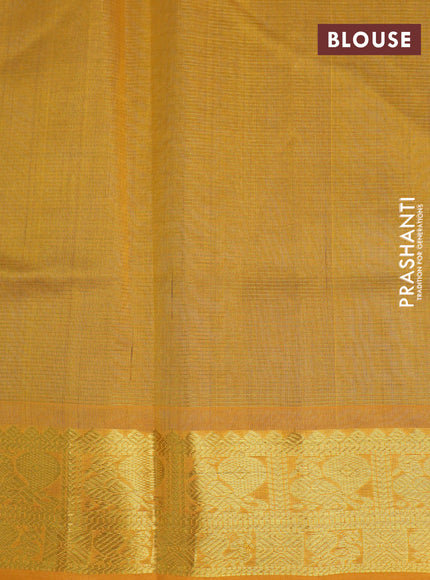 Silk cotton saree peacock blue and mango yellow with allover vairaosi pattern and annam zari woven border