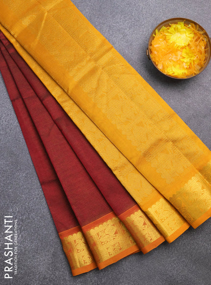 Silk cotton saree maroon and mango yellow with allover vairaosi pattern and annam zari woven border