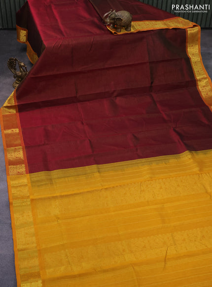 Silk cotton saree maroon and mango yellow with allover vairaosi pattern and annam zari woven border