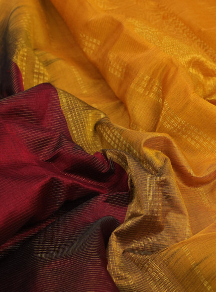 Silk cotton saree maroon and mango yellow with allover vairaosi pattern and annam zari woven border