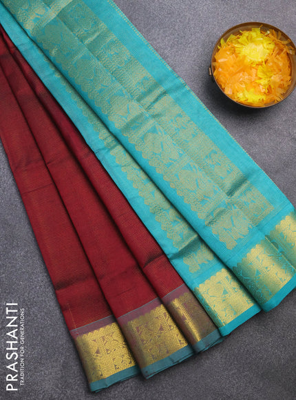 Silk cotton saree maroon and teal blue with allover vairaosi pattern and annam zari woven border