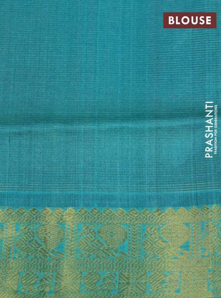 Silk cotton saree maroon and teal blue with allover vairaosi pattern and annam zari woven border