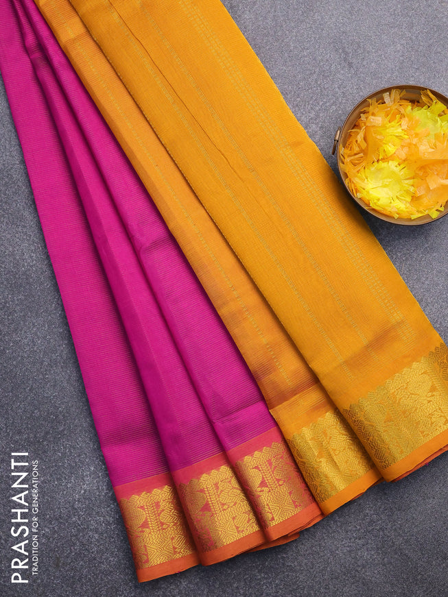 Silk cotton saree purple and mustard yellow with allover vairaosi pattern and annam zari woven border