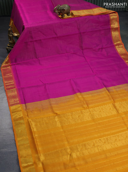 Silk cotton saree purple and mustard yellow with allover vairaosi pattern and annam zari woven border