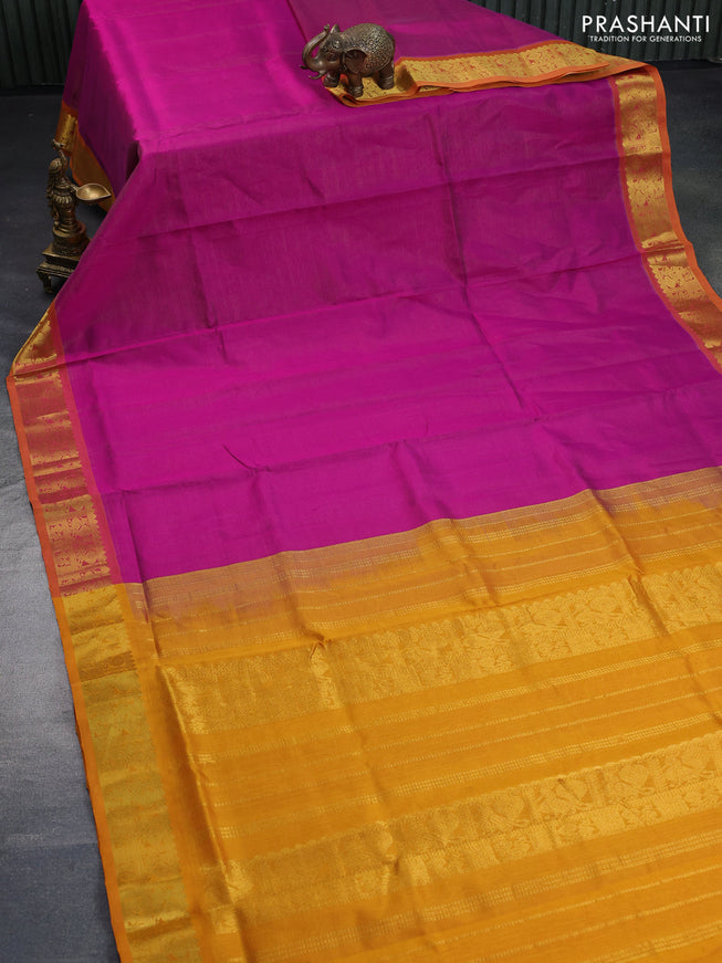 Silk cotton saree purple and mustard yellow with allover vairaosi pattern and annam zari woven border