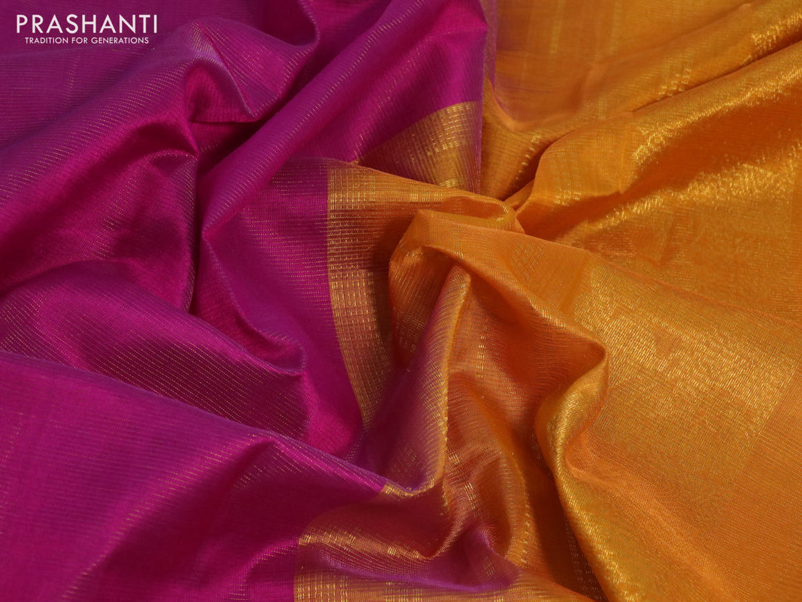 Silk cotton saree purple and mustard yellow with allover vairaosi pattern and annam zari woven border