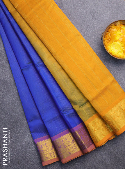 Silk cotton saree dual shade of blue and mustard yellow with allover vairaosi pattern and annam zari woven border