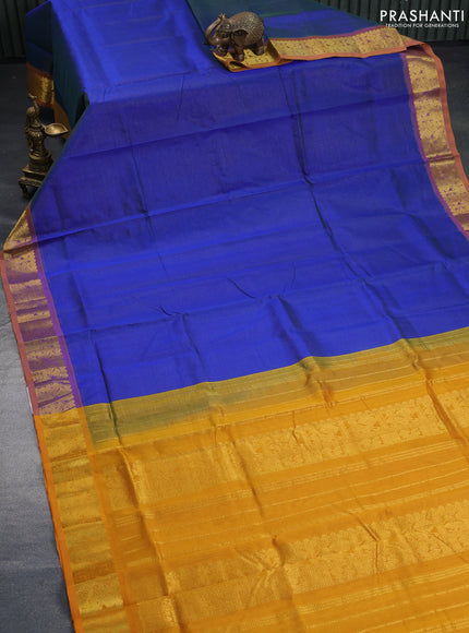 Silk cotton saree dual shade of blue and mustard yellow with allover vairaosi pattern and annam zari woven border