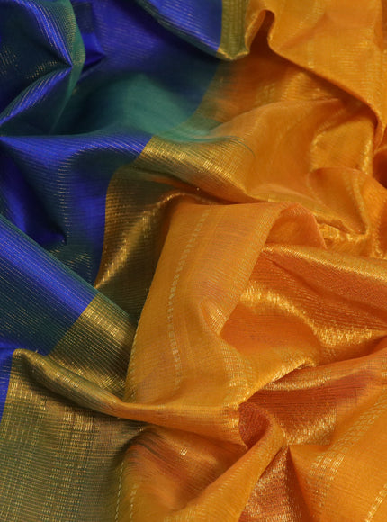 Silk cotton saree dual shade of blue and mustard yellow with allover vairaosi pattern and annam zari woven border