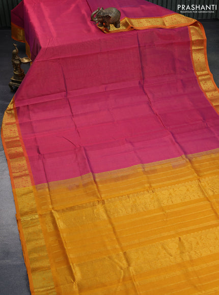 Silk cotton saree pink and mustard yellow with allover vairaosi pattern and annam zari woven border