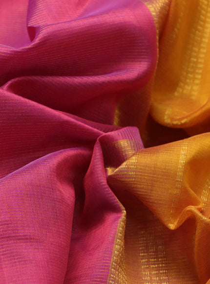 Silk cotton saree pink and mustard yellow with allover vairaosi pattern and annam zari woven border