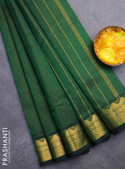 Silk cotton saree green with allover vairaosi pattern and zaro woven border