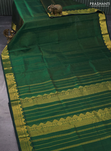 Silk cotton saree green with allover vairaosi pattern and zaro woven border