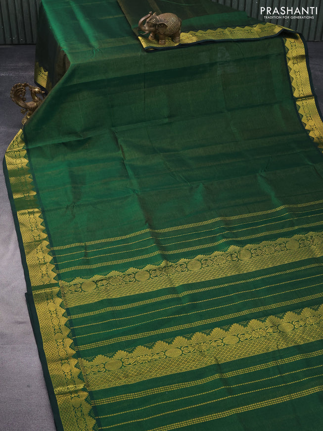 Silk cotton saree green with allover vairaosi pattern and zaro woven border