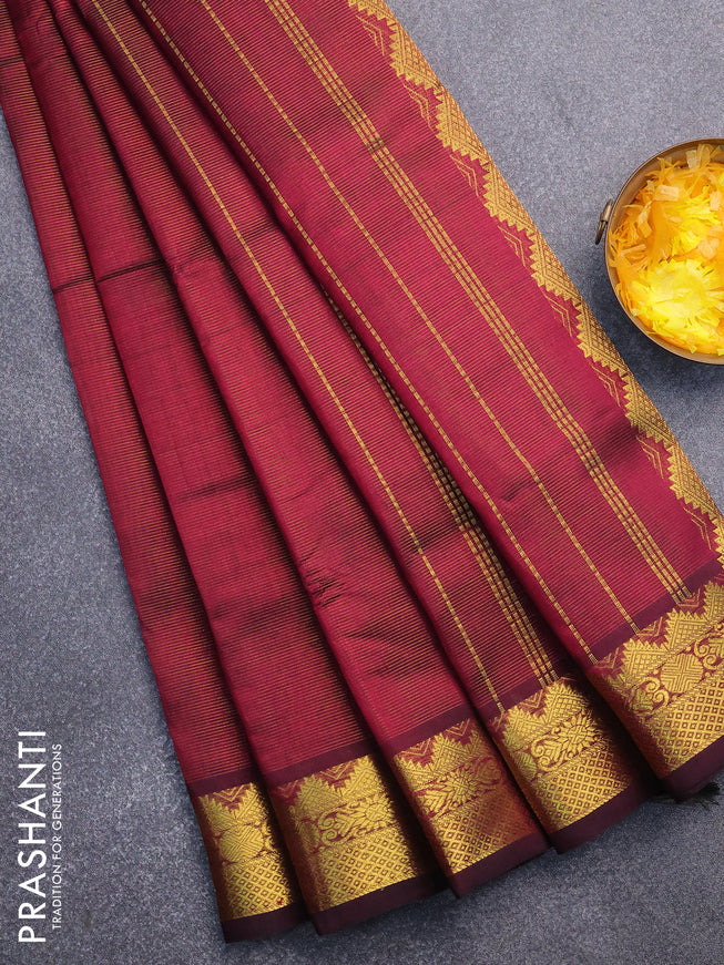 Silk cotton saree maroon with allover vairaosi pattern and zaro woven border