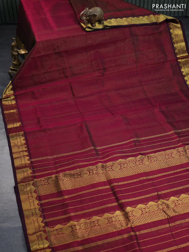 Silk cotton saree maroon with allover vairaosi pattern and zaro woven border