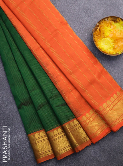 Silk cotton saree green and orange with allover vairaosi pattern and paisley zari woven border