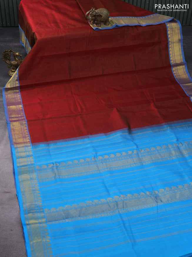 Silk cotton saree maroon and light blue with allover vairaosi pattern and paisley zari woven border