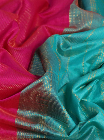 Silk cotton saree pink and teal blue with allover vairaosi pattern and annam & elephant & zari woven border