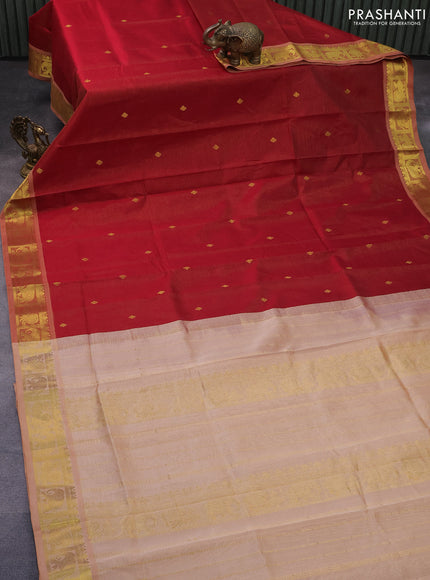 Silk cotton saree maroon and sandal with allover vairaosi pattern and annam & elephant & zari woven border