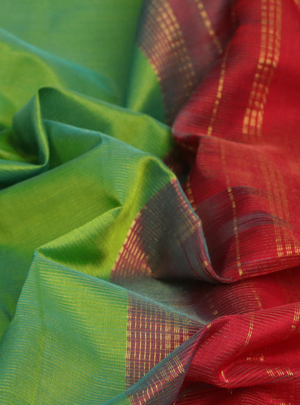 Silk cotton saree light green and red with allover vairaosi pattern and annam & elephant & zari woven border