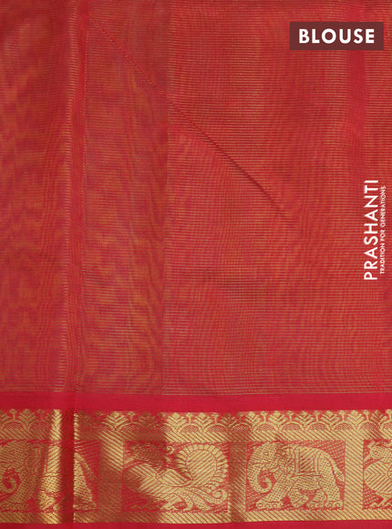 Silk cotton saree light green and red with allover vairaosi pattern and annam & elephant & zari woven border