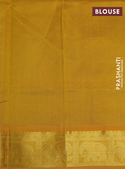 Silk cotton saree maroon and mustard yellow with allover vairaosi pattern and annam & elephant & zari woven border