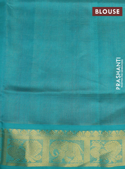 Silk cotton saree deep maroon and teal blue with allover vairaosi pattern and annam & elephant & zari woven border