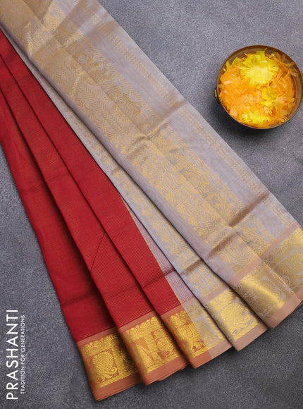 Silk cotton saree maroon and grey shade with allover vairaosi pattern and annam & elephant & zari woven border