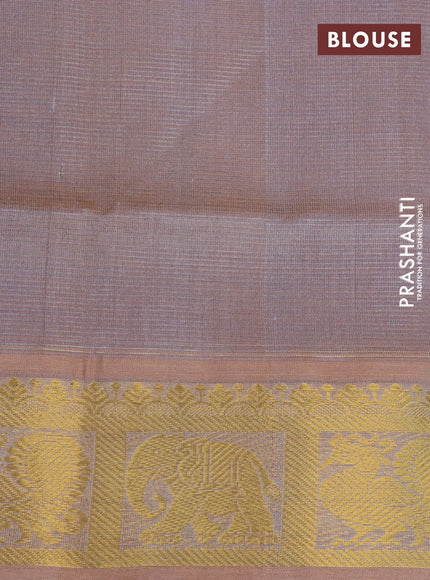 Silk cotton saree maroon and grey shade with allover vairaosi pattern and annam & elephant & zari woven border