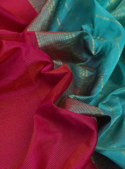 Silk cotton saree magenta pink and teal blue with allover vairaosi pattern and annam & elephant & zari woven border